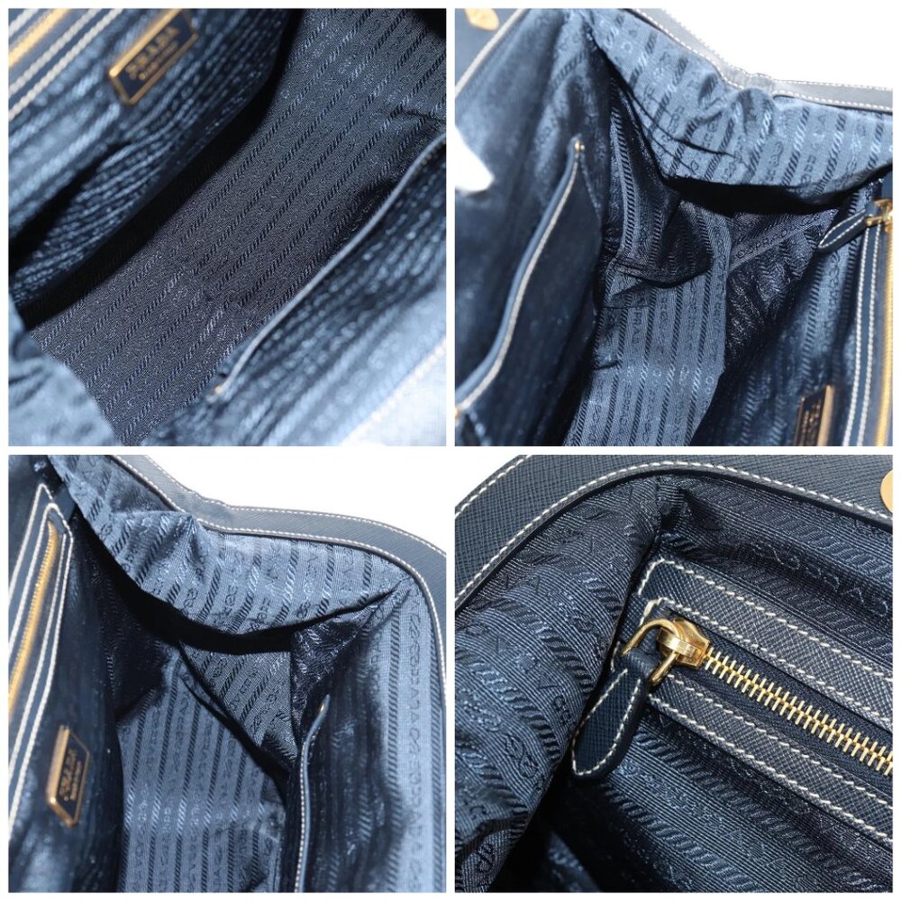 PRADA Hand Bag Nylon Leather Navy Gold - Picture 15 of 16